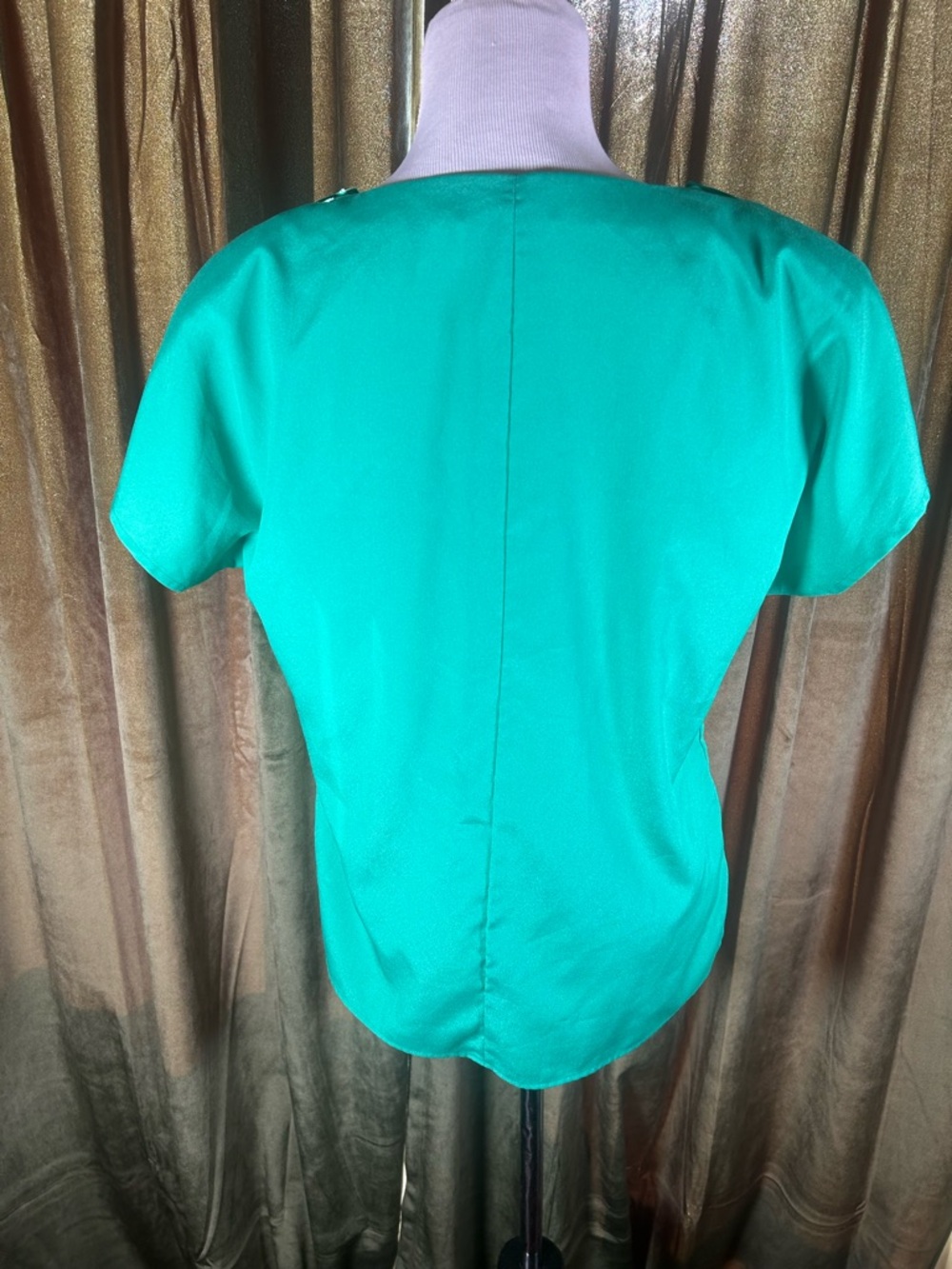 Vintage 80s Anne Klein II Emerald Green Draped Blouse - Picture 4 of 7